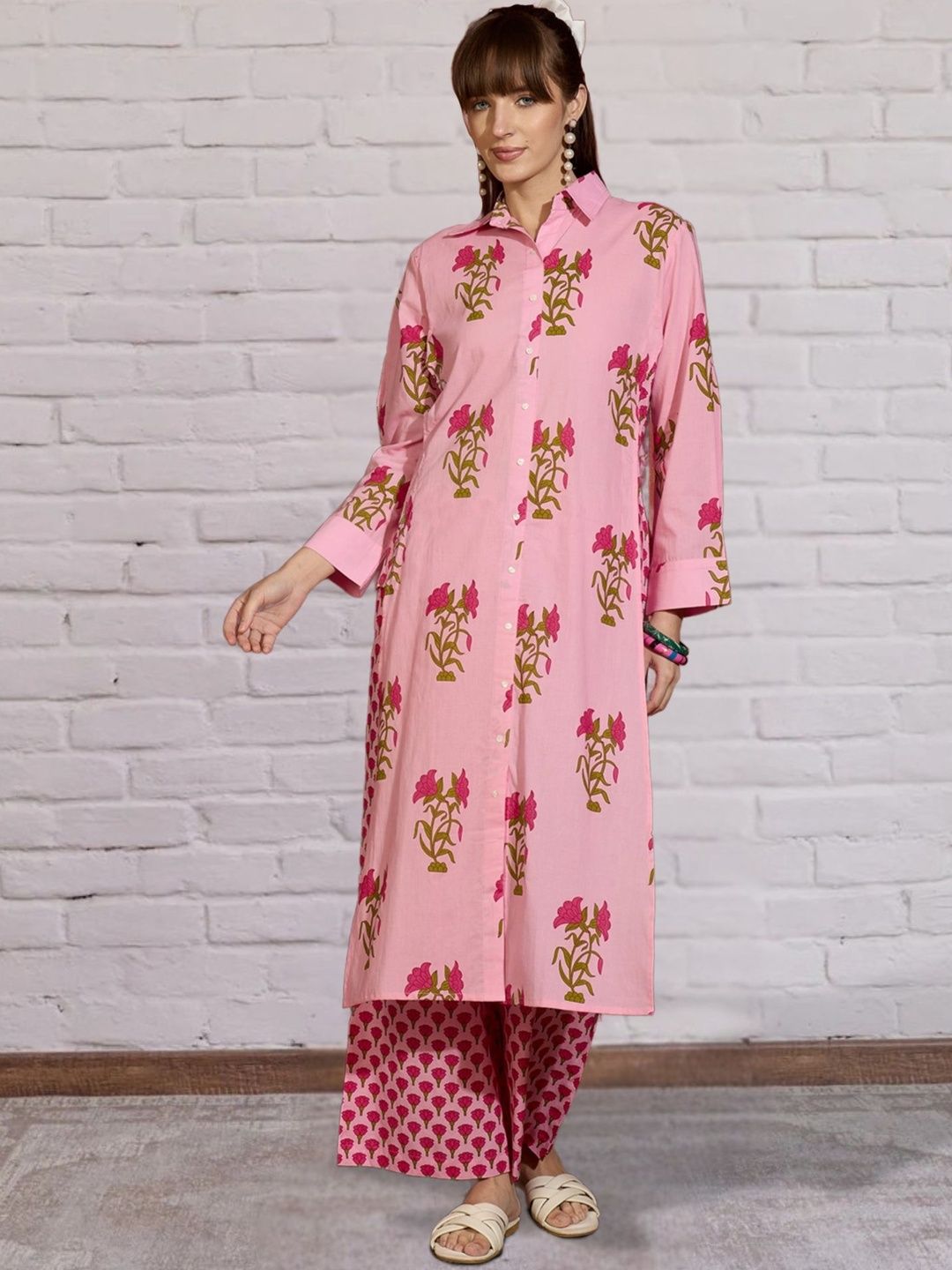 Women Floral Printed Regular Pure Cotton Kurta with Palazzos