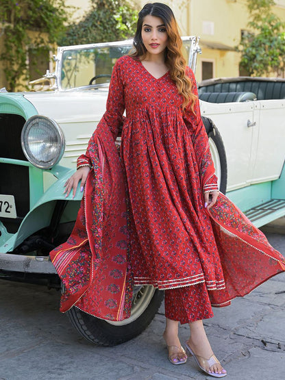 Dhiyona KL Women Red Pure Cotton Kurta Sets