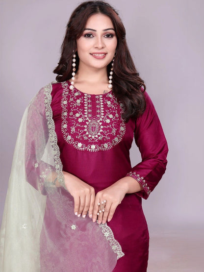 Women Ethnic Motifs Embroidered Regular Thread Work Kurta with Trousers & With Dupatta