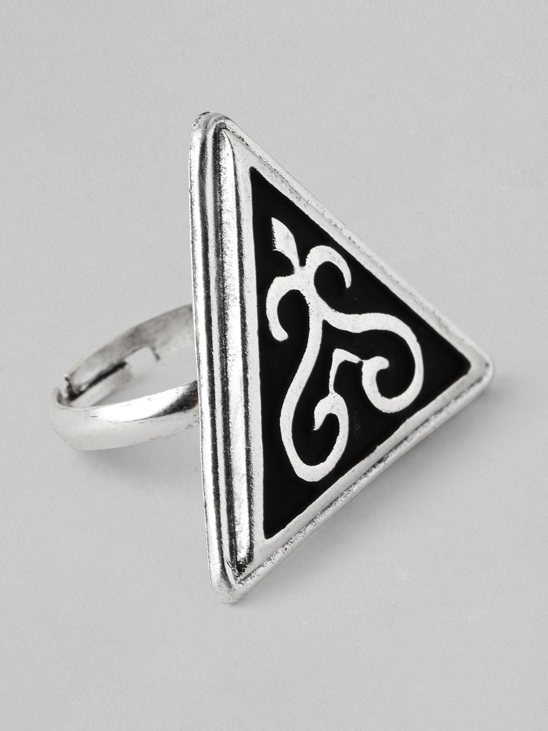 Dhiyona RJ Women's Oxidised Silver-Plated Enameled Handcrafted Adjustable Finger Ring