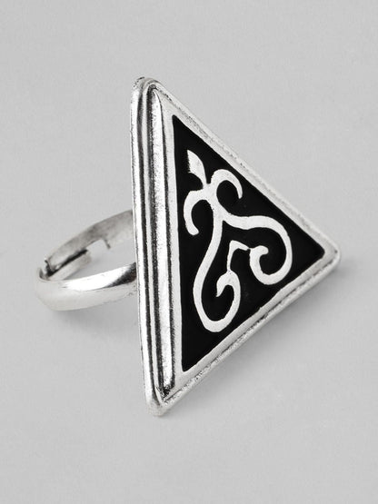 Dhiyona RJ Women's Oxidised Silver-Plated Enameled Handcrafted Adjustable Finger Ring