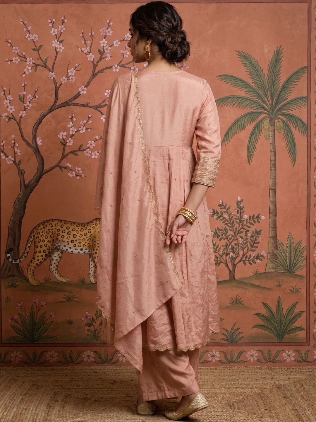 Women Ethnic Motifs Embroidered Empire Sequinned Kurta with Palazzos & With Dupatta