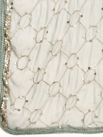 Dhiyona SN Women Grey Ethnic Motifs Embroidered Regular Sequinned Chanderi Silk Kurta with Palazzos & With