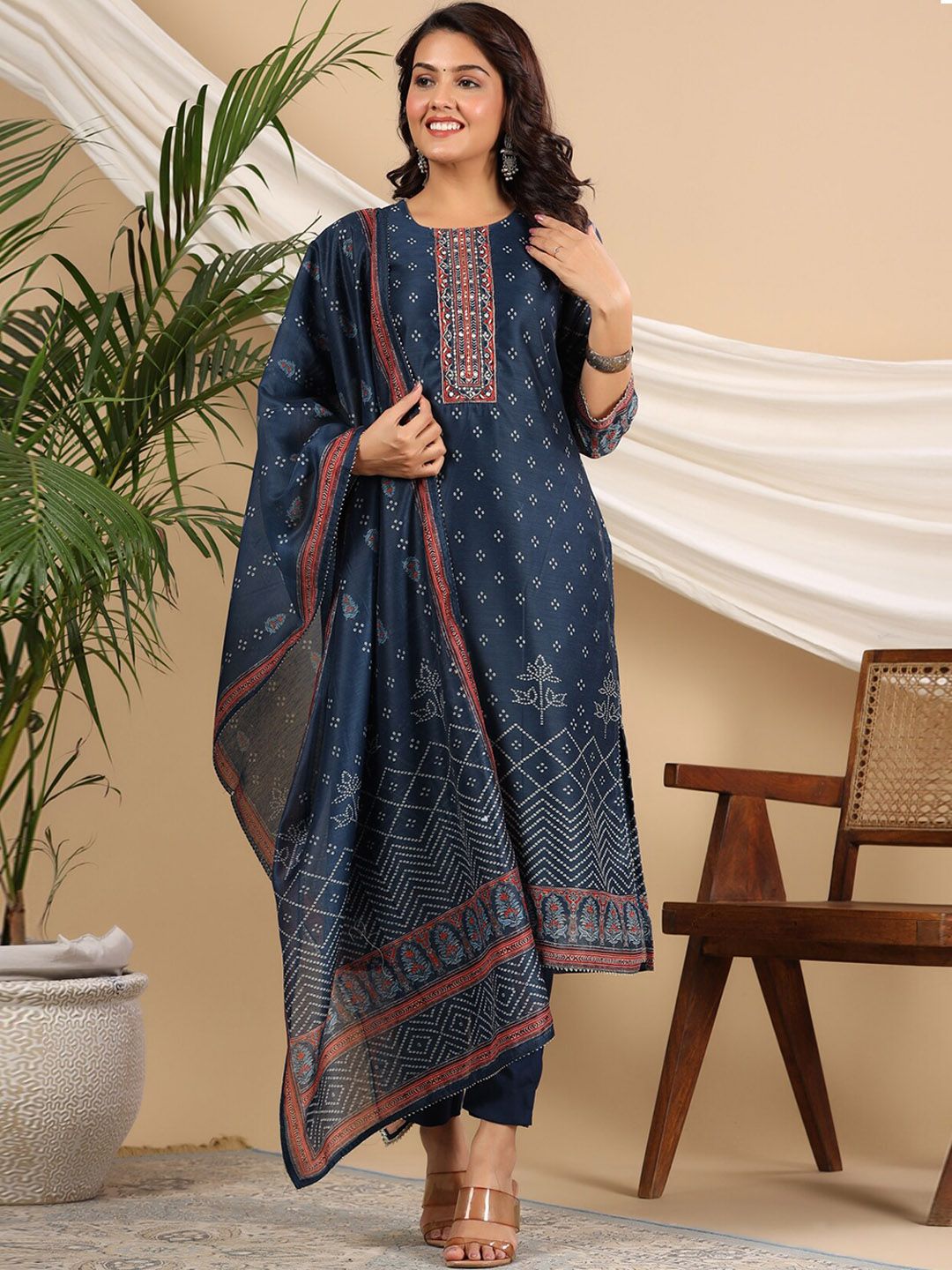 Dhiyona RR Women's Bandhani Printed Sequinned Kurta with Trousers & Dupatta