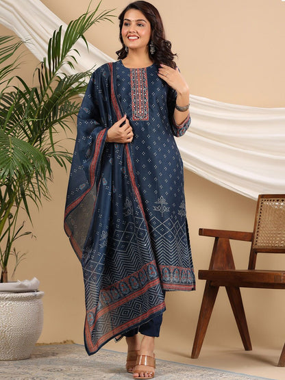 Dhiyona RR Women's Bandhani Printed Sequinned Kurta with Trousers & Dupatta