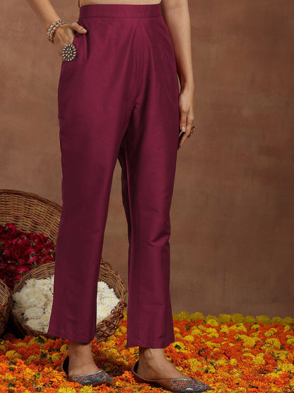Women Floral Yoke Design Pleated Kurta with Trousers