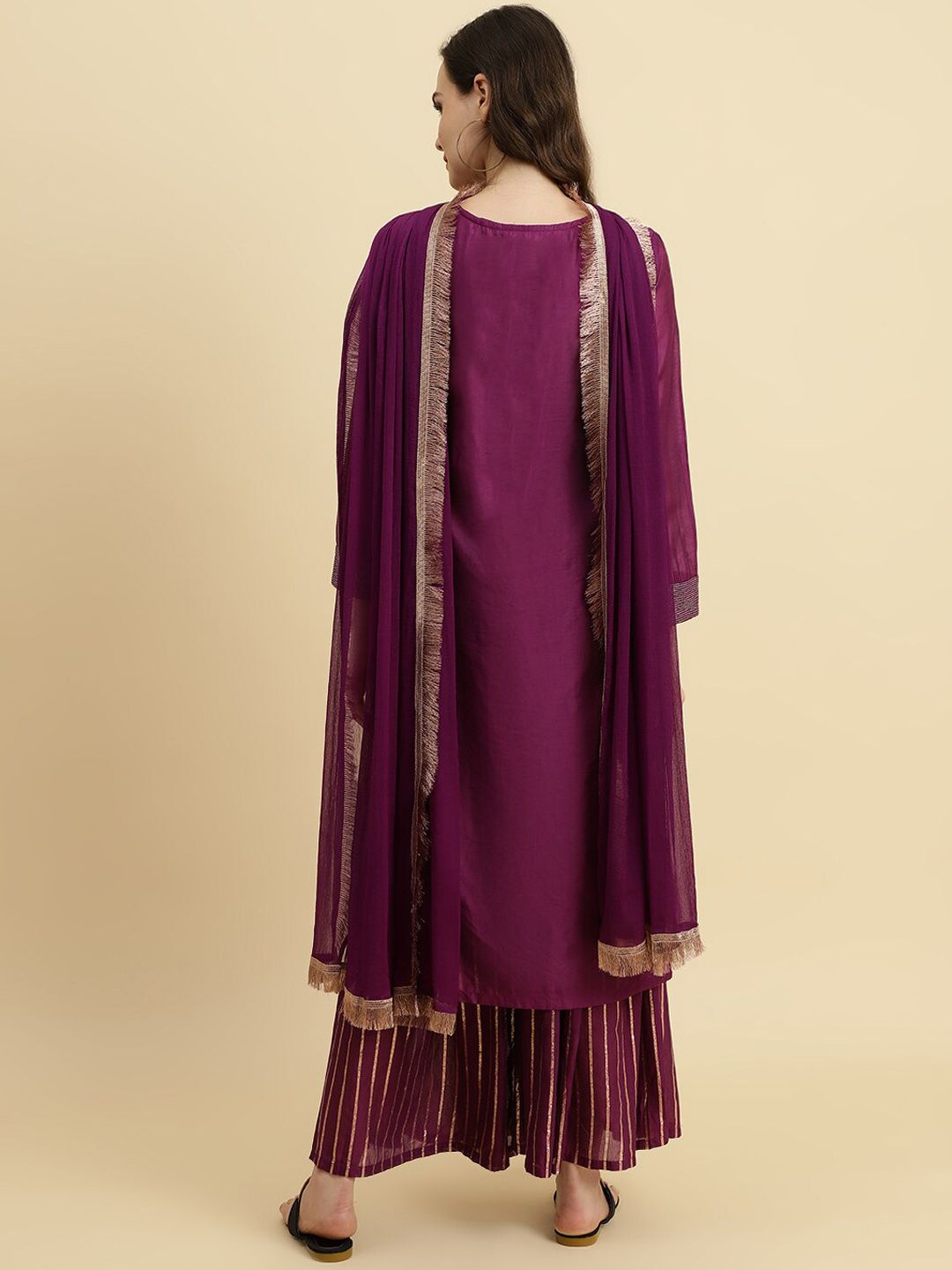 Dhiyona KL Yoke Design Embroidered Chanderi Silk Straight Kurta With Sharara & Dupatta