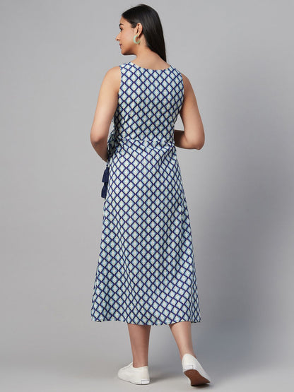 Dhiyona AY Women's Blue & White Printed Maternity Wrap Dress