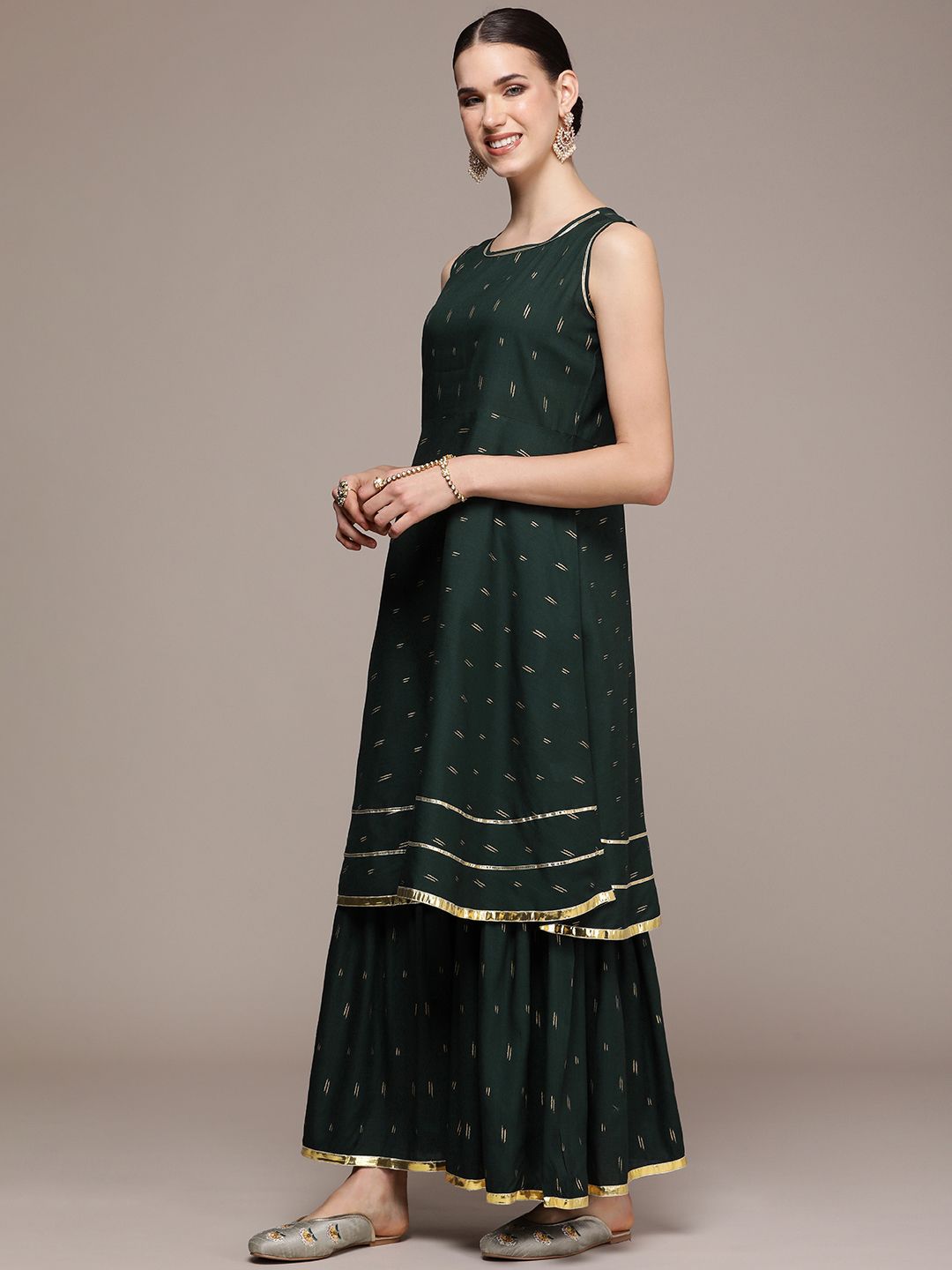 Dhiyona AN Ethnic Motifs Printed Regular Gotta Patti Pure Cotton Kurta With Sharara