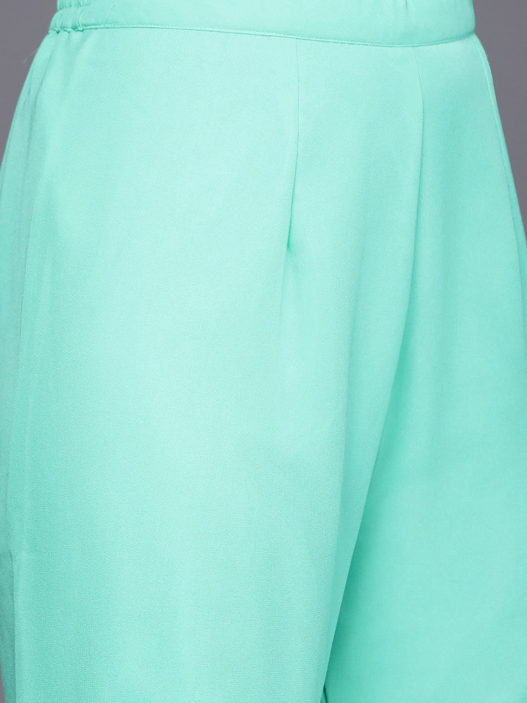 Womens Sea Green Embroidered Georgette Straight Kurti With Sharara & Dupatta