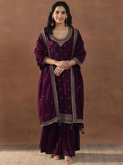 Dhiyona LL Women Floral Embroidered Regular Kurta with Sharara & With Dupatta