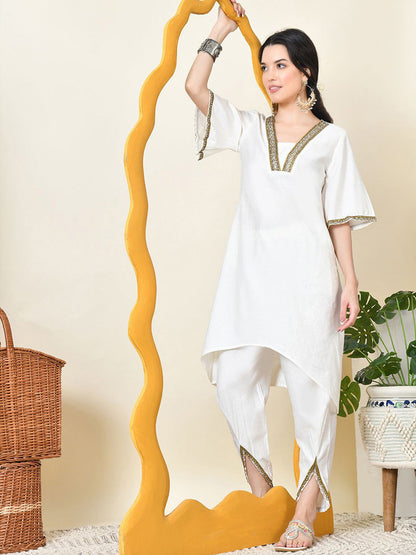 Women Floral Beads & Stones Fusion Kurta With Dhoti Pants