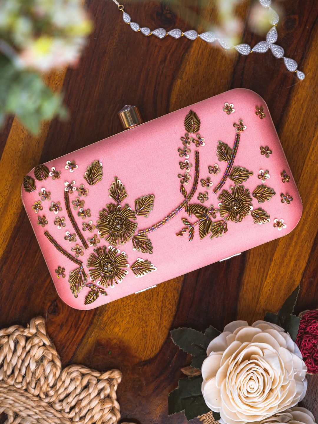 Dhiyona NR Floral Embroidered Box Clutch