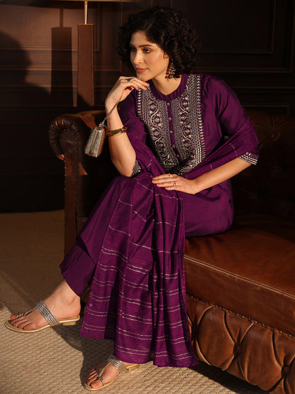 Women Ethnic Motifs Embroidered Regular Kurta with Trousers With Dupatta