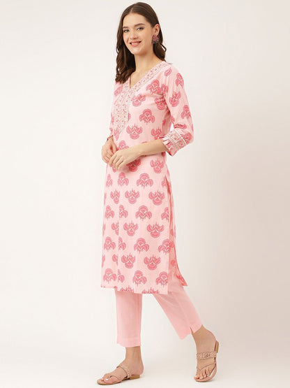 Dhiyona KL Floral Printed Regular Gotta Patti Pure Cotton Kurta With Trousers & Dupatta