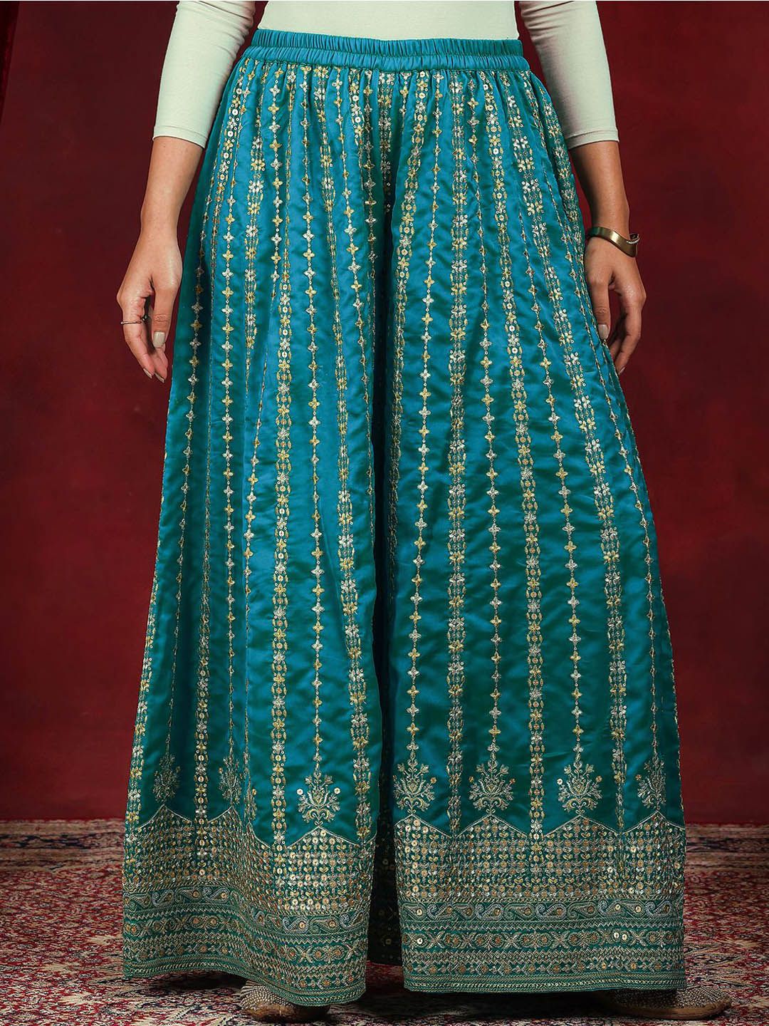 Dhiyona LL Sequinnce Embellished Round Neck Kurta with Palazzos & Dupatta