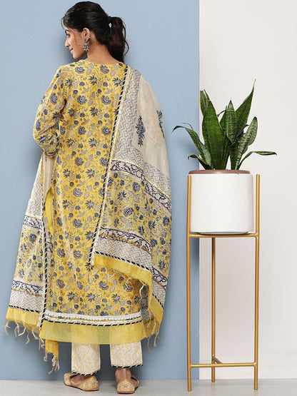 Dhiyona KL Floral Printed Regular Gotta Patti Kurta With Trousers & Dupatta