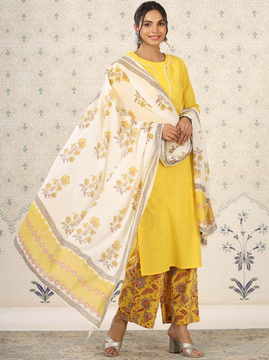 Dhiyona OD  Round Neck Floral Regular Thread Work Pure Cotton Kurta Set