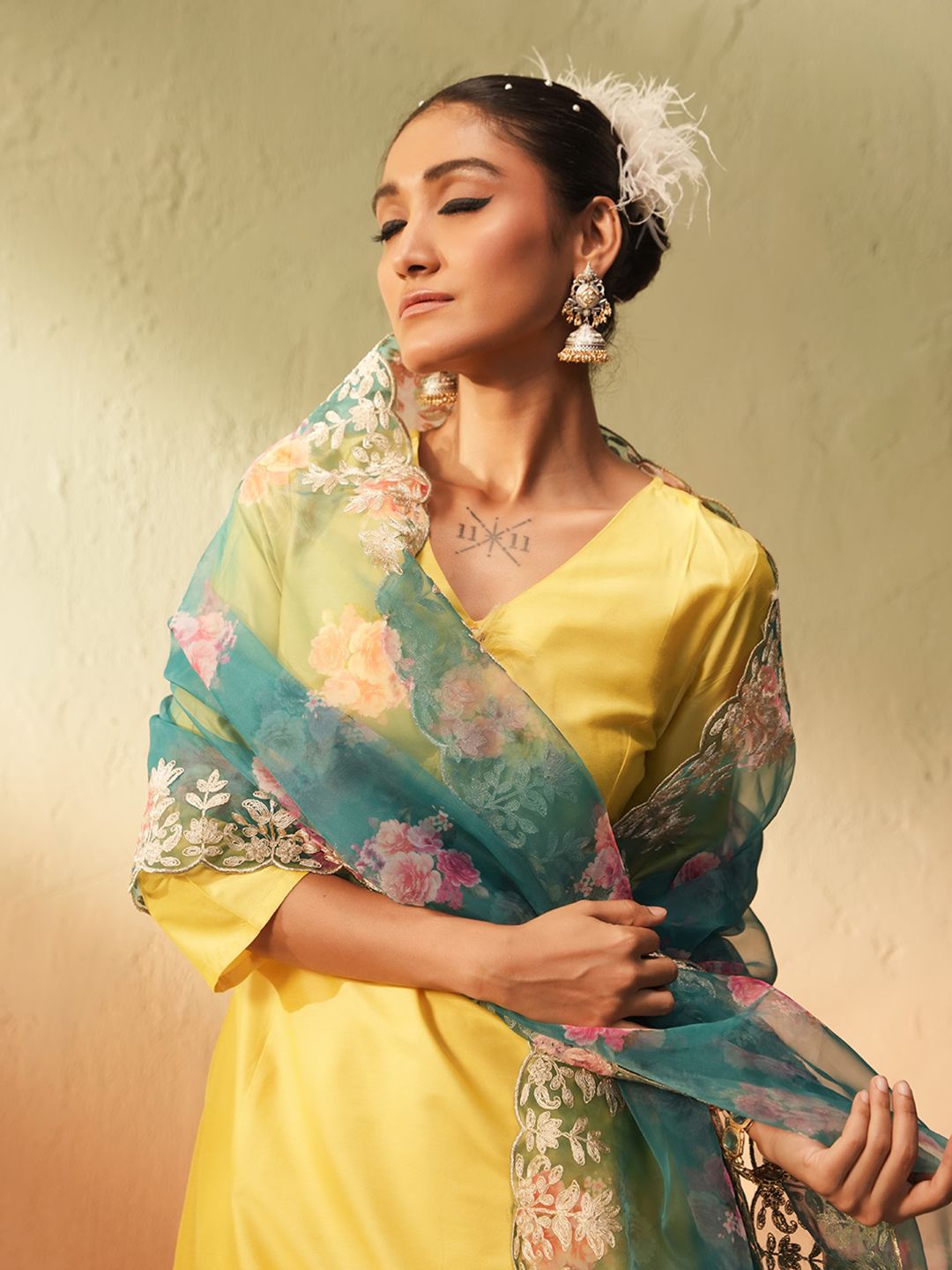 Dhiyona IS Women's Women V-Neck A-Line Kurta with Trousers & Dupatta