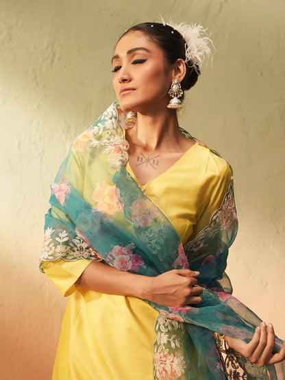 Dhiyona IS Women's Women V-Neck A-Line Kurta with Trousers & Dupatta