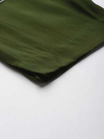 Olive Thread & Zari Embroidered Kurta with Trouser & Ethnic Printed Dupatta