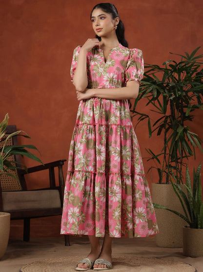 Dhiyona AY Women's Printed Tiered Cotton Maxi Ethnic Dress