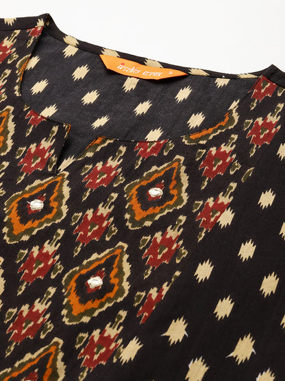Printed Pleated Pure Cotton Kurta with Trousers