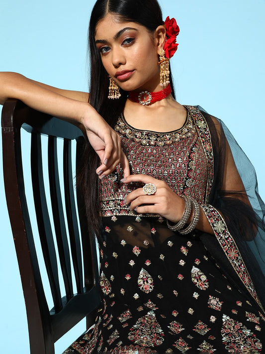 Dhiyona LL Women Ethnic Motifs Poly Georgette Shimmer & Sequin Kurta Set