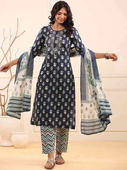 Dhiyona RR Women's Floral Embroidered Kurta with Trousers & Dupatta