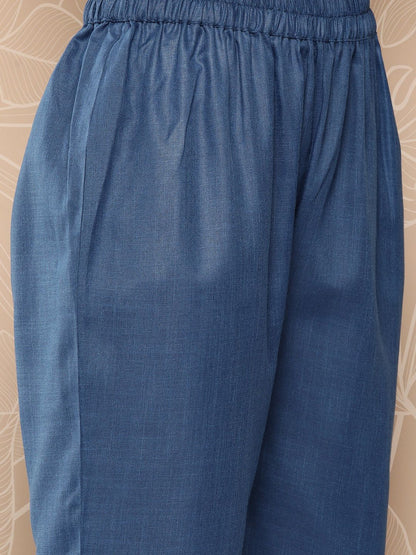 Blue Blue Yoke Embroidered Kurta with Trouser and Dupatta