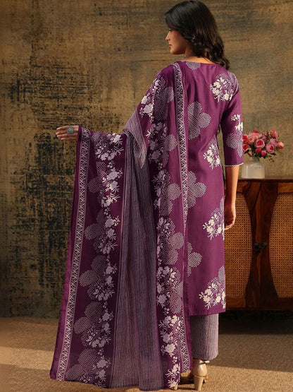 Burgundy Bandhani Cotton Blend Straight Suit Set