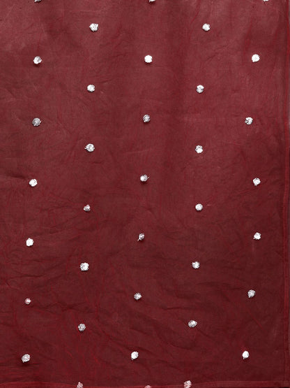 Maroon Floral Embroidered Regular Chanderi Silk Zari Kurta with Trousers & Dupatta