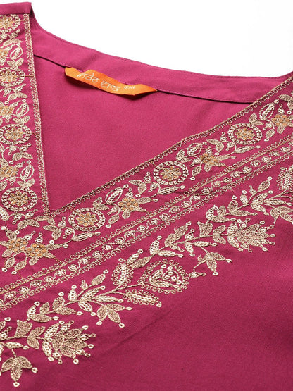 Dhiyona Women's Plus Size Floral Zari Embroidered Kurta with Salwar & With Dupatta