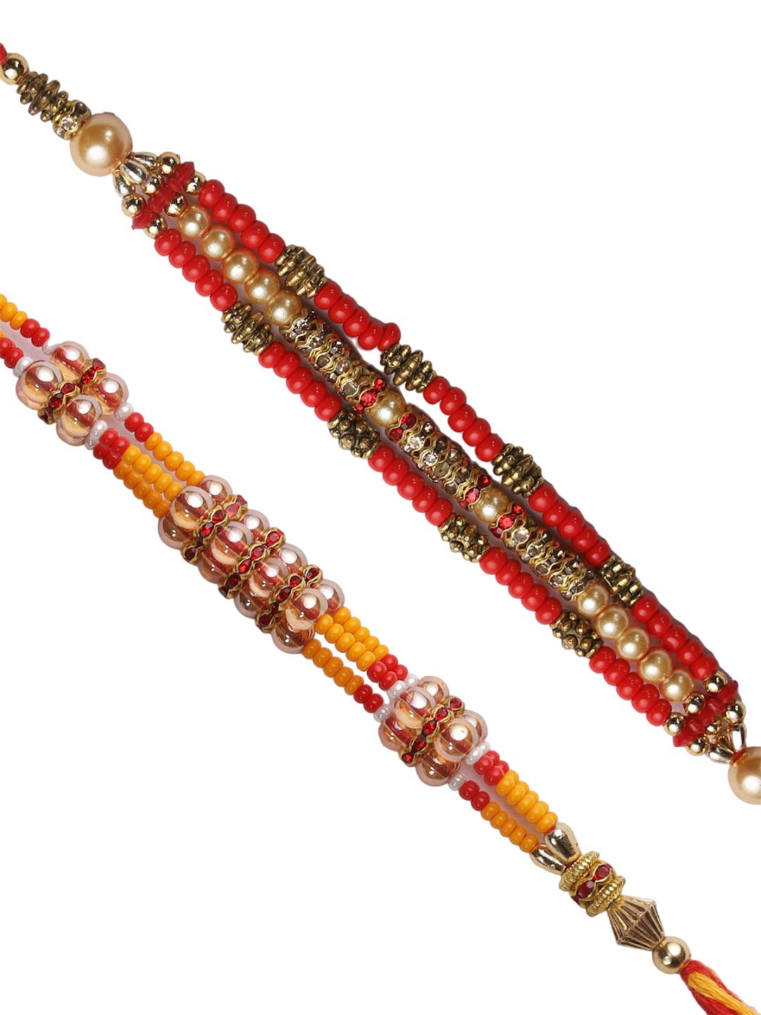Dhiyona Set Of 2 Red Beaded Rakhi With Roli Rice & Greeting Card