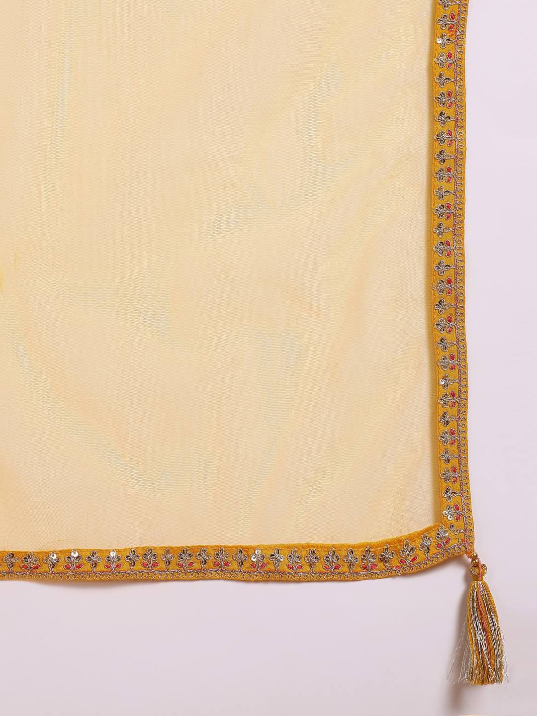 Dhiyona KL V-neck Ethnic Motifs Embroidered Regular Kurta with Sharara & With Dupatta