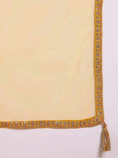 Dhiyona KL V-neck Ethnic Motifs Embroidered Regular Kurta with Sharara & With Dupatta