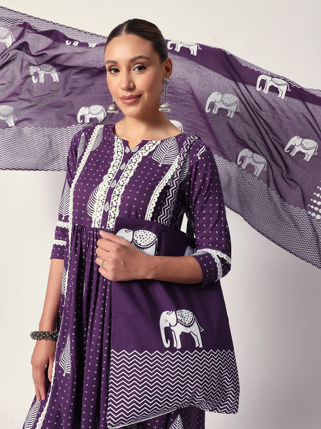Dhiyona IS Women's Women Ethnic Motifs Printed Regular Pure Cotton Kurta with Trousers & With Dupatta