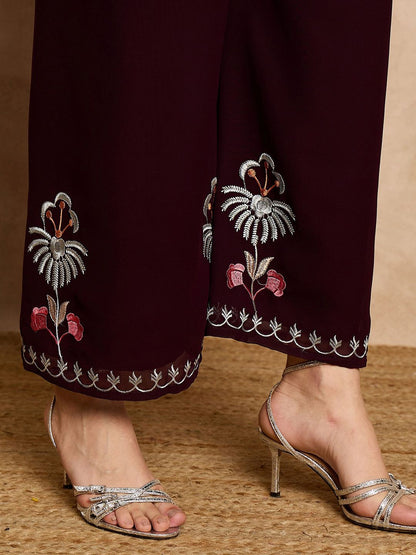 Dhiyona KL Floral Embroidered Mirror Work Kurta with Palazzos & Dupatta