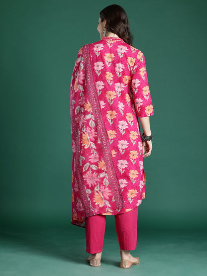 Floral Printed Pure Cotton Kurta with Trousers & Dupatta
