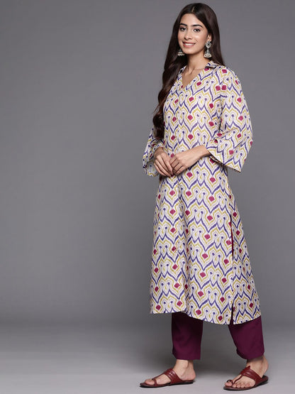 Dhiyona VA Women'sAbstract Woven Design Flared Kurta with Trousers