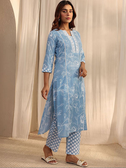 Women Floral Printed Regular Thread Work Kurta with Trousers & With Dupatta