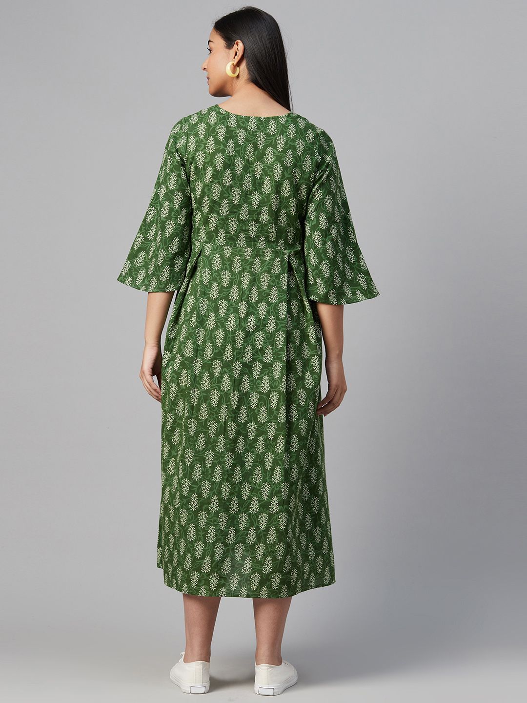 Dhiyona AY Women's Green & Off-White Printed Maternity A-Line Dress