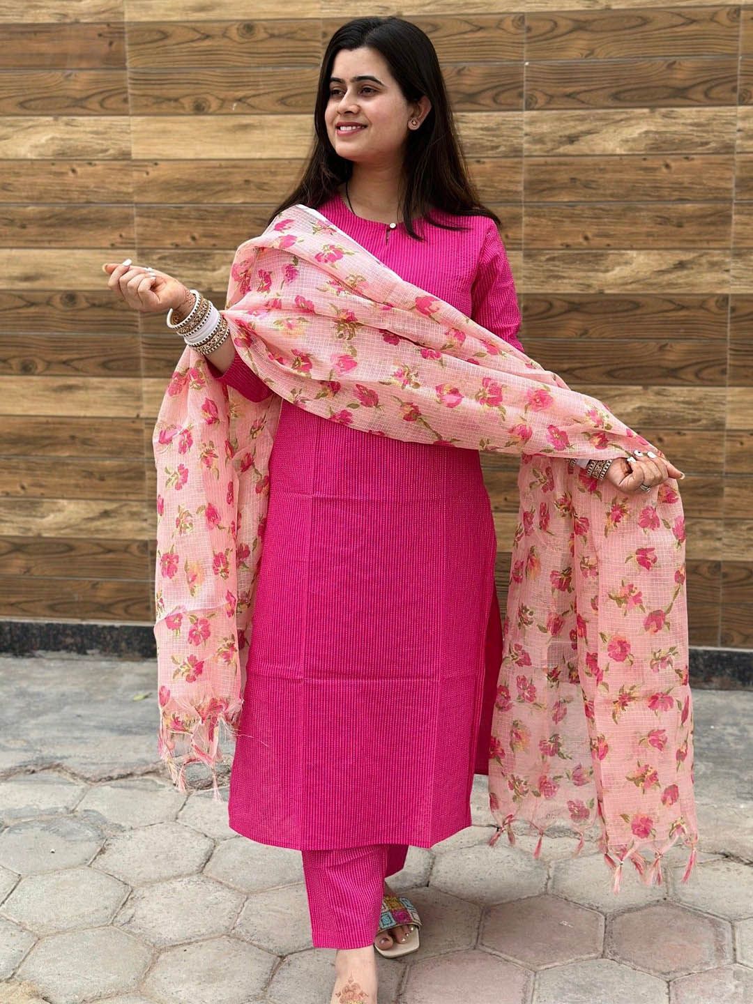 Dhiyona KL Striped Kurta with Trousers & Dupatta