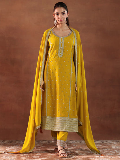 Dhiyona LL Women Ethnic Motifs Embroidered Kurta with Palazzo & Dupatta