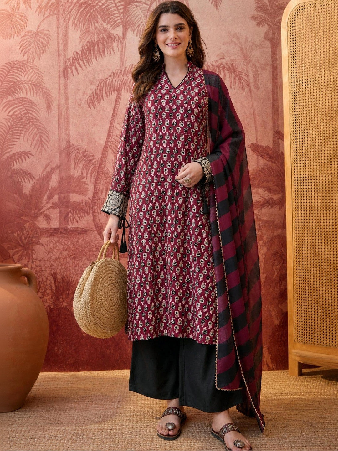 Women Ethnic Motifs Printed Festive Kurta with Palazzos & With Dupatta