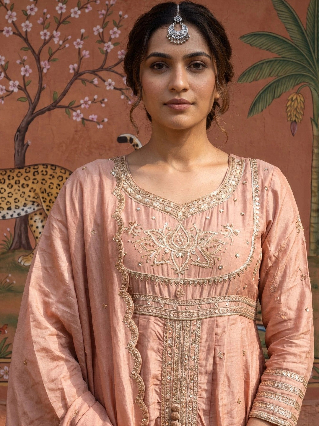 Women Ethnic Motifs Embroidered Empire Sequinned Kurta with Palazzos & With Dupatta