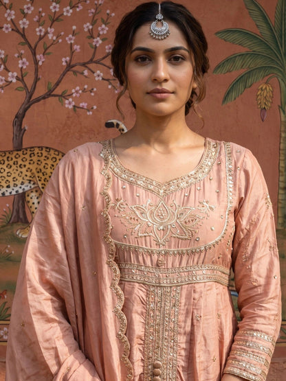 Women Ethnic Motifs Embroidered Empire Sequinned Kurta with Palazzos & With Dupatta