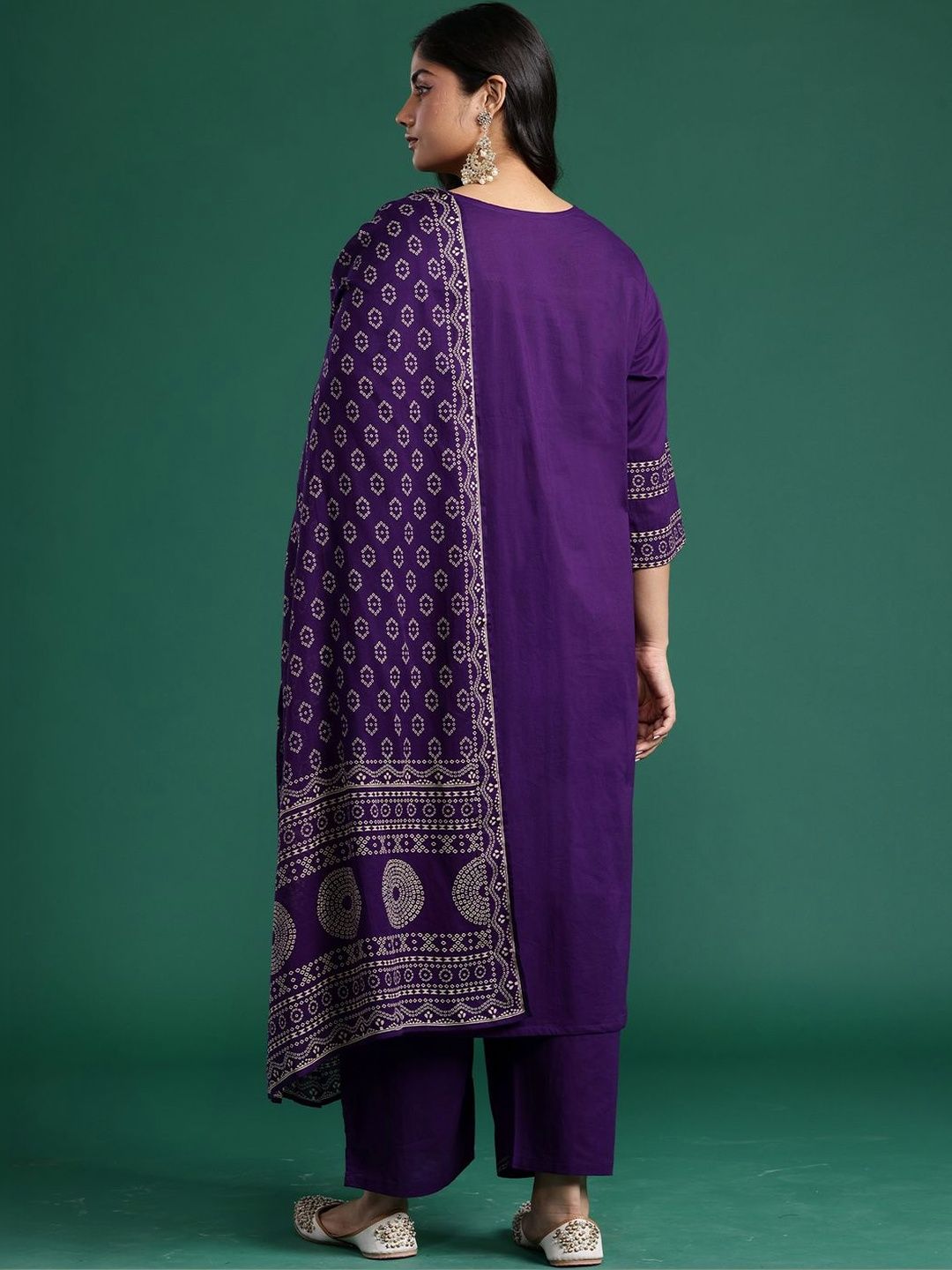 Dhiyona Women's Ethnic Motifs Printed Regular Mirror Work Pure Cotton Kurta with Trousers & With Dupatta