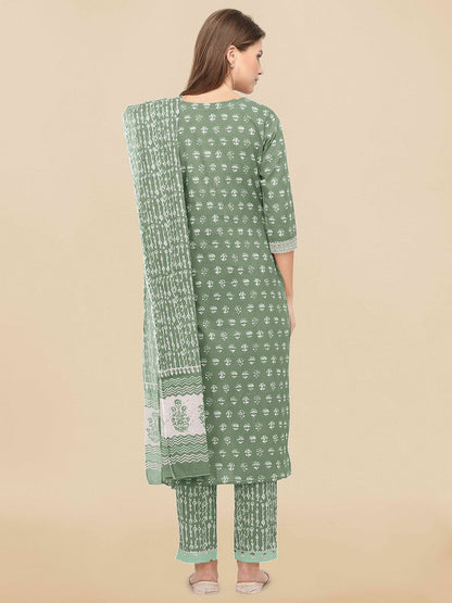 Dhiyona KL Women Green Ethnic Motifs Printed Regular Gotta Patti Kurta with Palazzos & With Dupatta