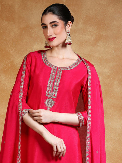 Dhiyona VA Women Floral Embroidered Kurta with Sharara & Dupatta